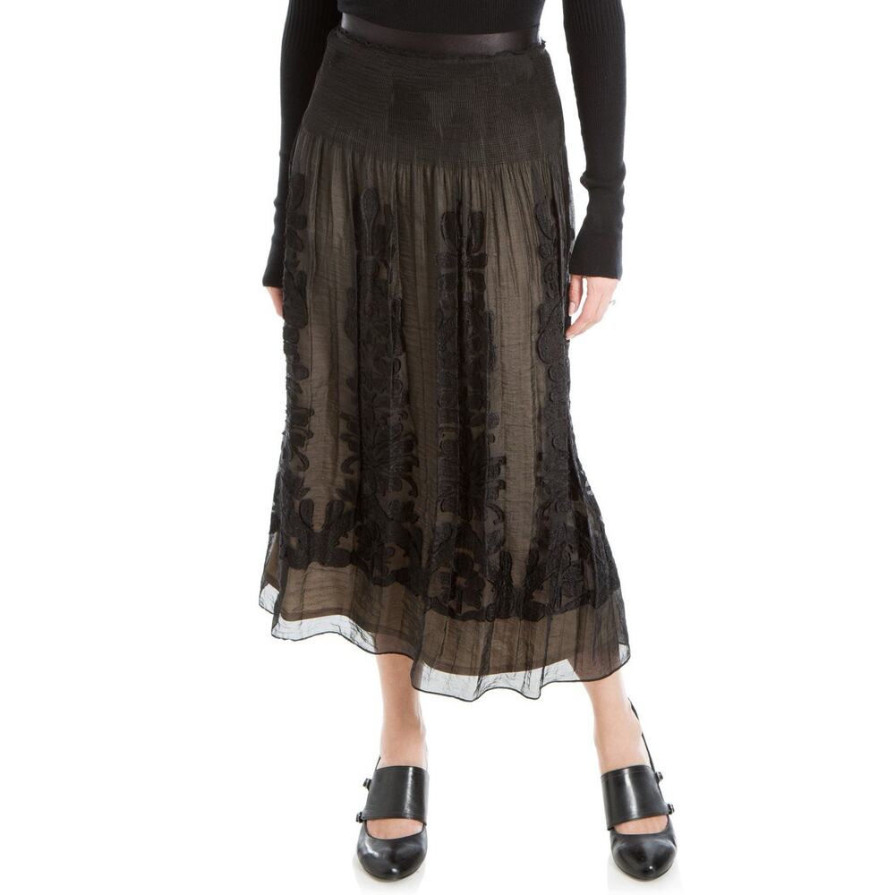 MAX STUDIO Floral Jacquard Overlay Midi Skirt in Black Nude size Small